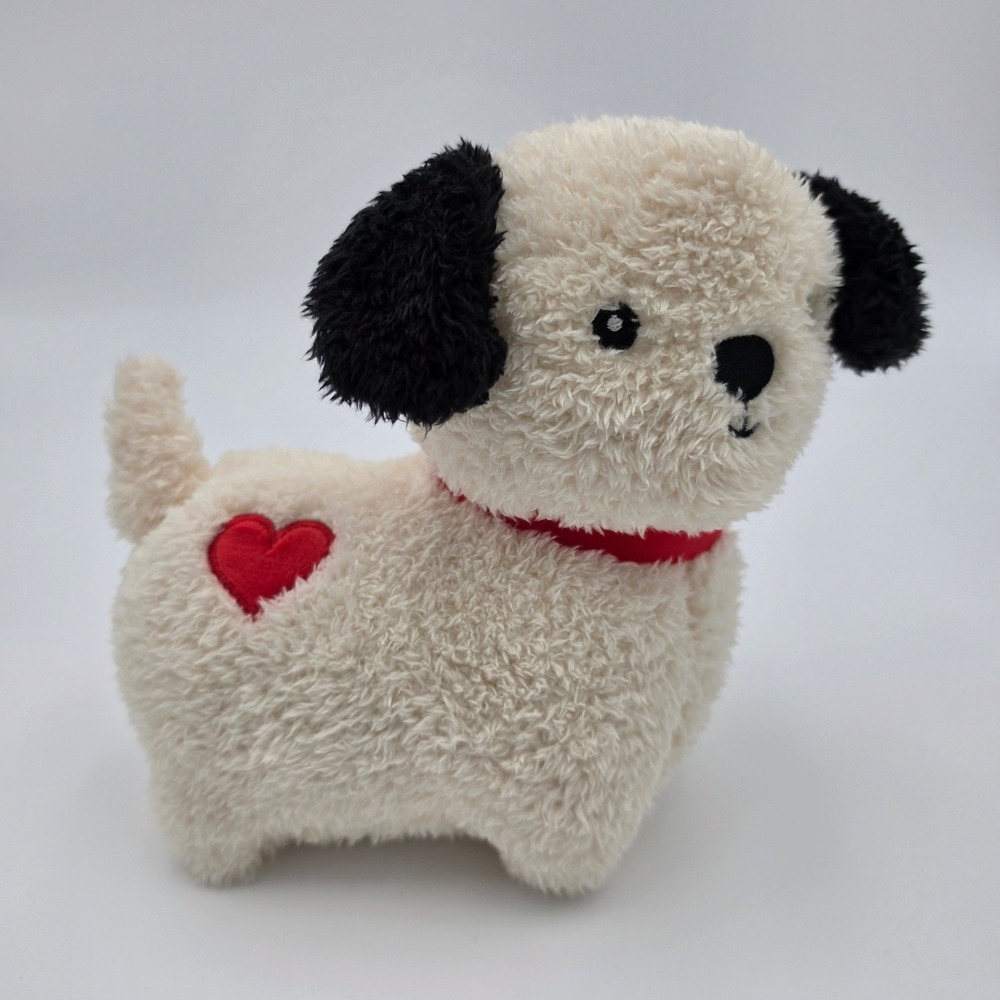 American Greetings Plush Puppy Dog Cream Black Ears Red Heart Valentine 7.5 in.